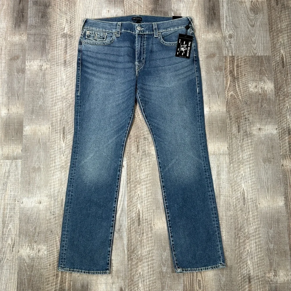 NWT True Religion Jeans Ricky Relax-Straight Blue Horseshoe Men's Size 40 x 33